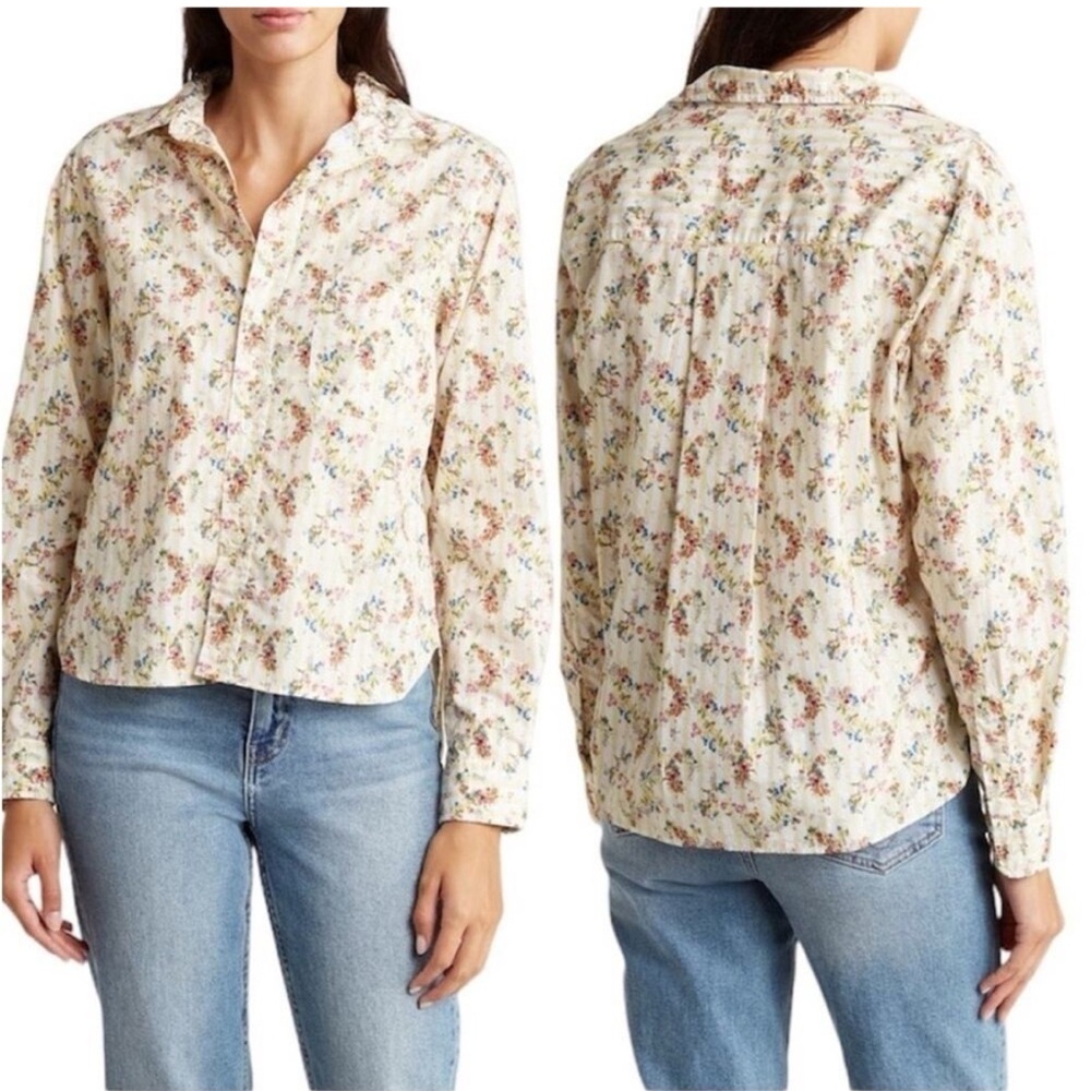 NWOT Frank & Eileen Silvio 100% Cotton Striped and Floral LS Size S